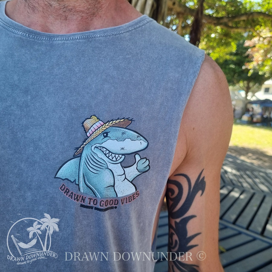 Happy as a Fat Shark Stonewash Tank - Full Colour