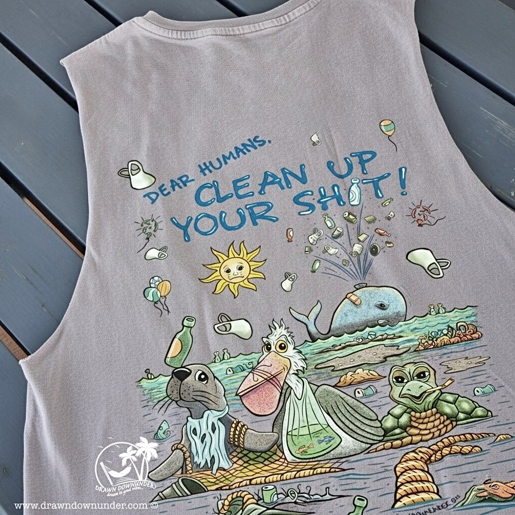Clean Up Your Sh*t Stonewash Tank - Full Colour