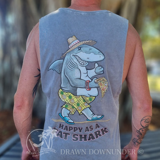 Happy as a Fat Shark Stonewash Tank - Full Colour