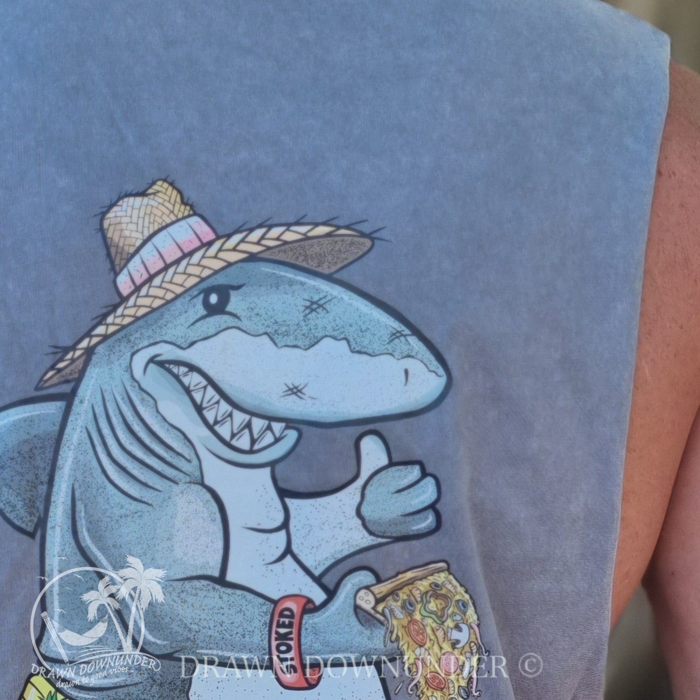 Happy as a Fat Shark Stonewash Tank - Full Colour