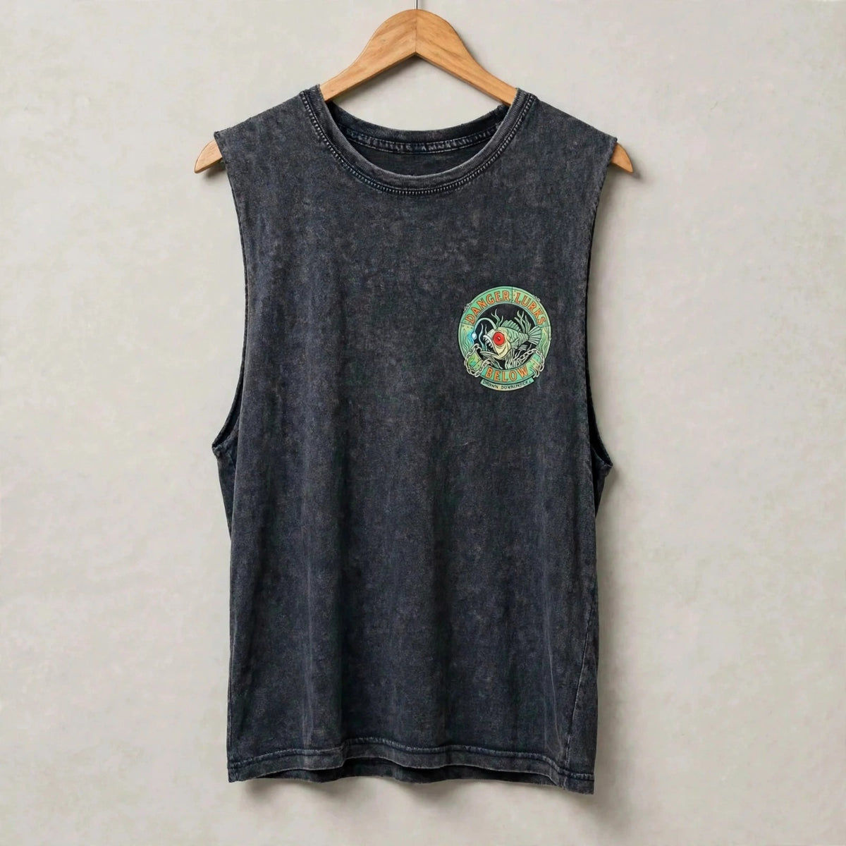 Bad Buoys stonewash tank front pocket angler fish danger lurks below print - Drawn Downunder
