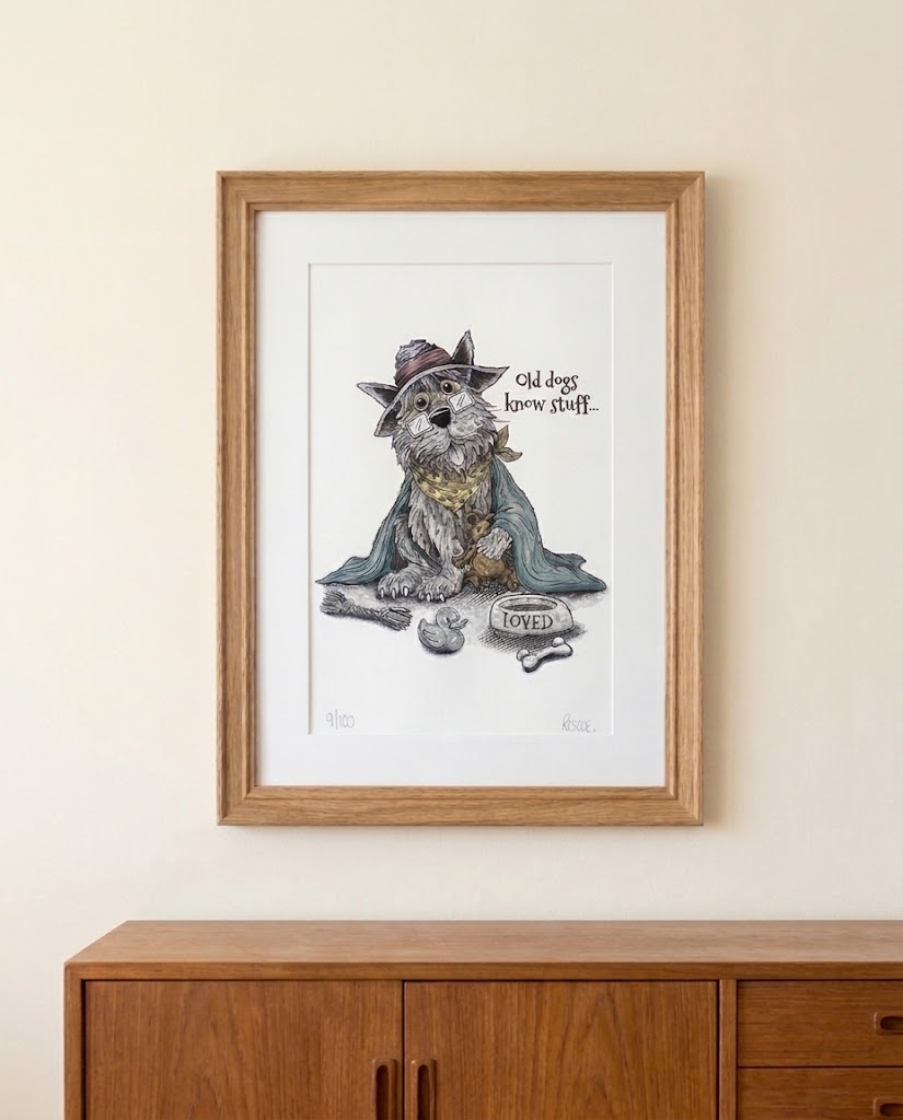 Old Dogs Know Stuff Senior Dog Art Print | Drawn Downunder